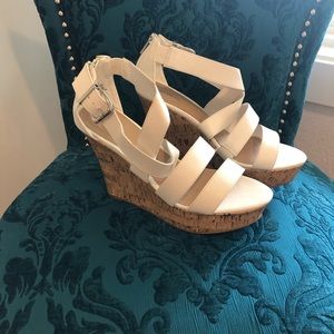 Women’s Express white cork & leather  wedges